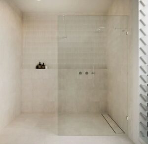 Stegbar clear glass shower panel installation West Mackay