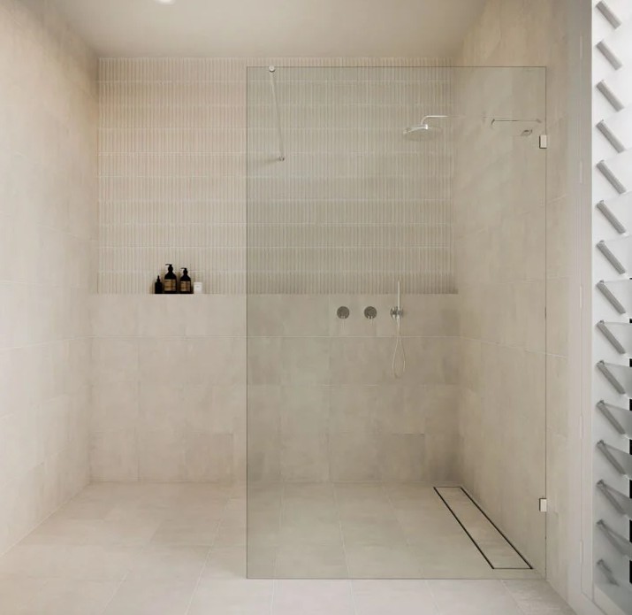 Stegbar clear glass shower panel installation West Mackay
