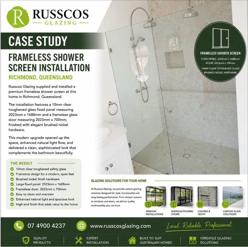 Frameless shower panel installers Richmond QLD